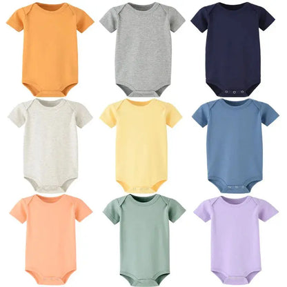 Newborn Baby Rompers Organic Cotton Infant Classic Romper Pajamas Solid Color Soft Short Sleeve Jumpsuit Summer 13 Colors Angels Club