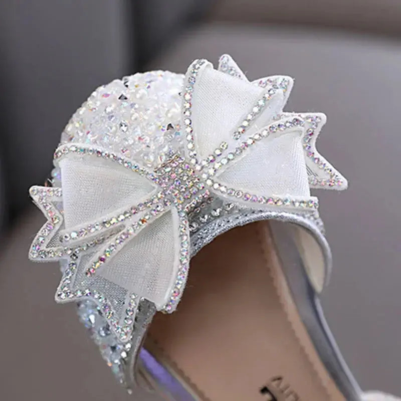 Baby Girls Princess Shoes Sequins Pearl Bow Kids Sandals Non-slip Children Shoes Party Wedding Elegant Performance Shoes F06144 Angels Club