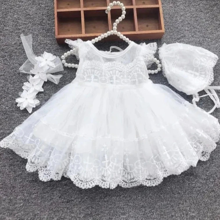 Baby Birthday Princess Dress Elegant Girl Embroidery Flower Beaded White Baptism Tutu Gown Kids Formal Evening Party Costume Angels Club