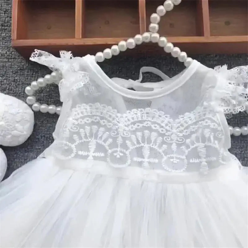 Baby Birthday Princess Dress Elegant Girl Embroidery Flower Beaded White Baptism Tutu Gown Kids Formal Evening Party Costume Angels Club