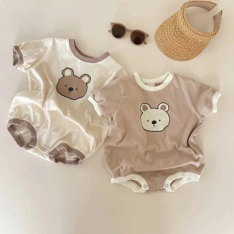 2023 Baby Girl Boys T shirts Romper Bear Casual Short-sleeved Bodysuits Jumpsuit Toddler Boy Cotton Cartoon Romper Clothing Angels Club