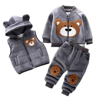 Autumn Winter Baby Boys Clothes Sets Thick Fleece Cartoon Bear Jacket Vest Pants 3Pcs Cotton Sport Suit For Girls Warm Outfits Angels Club