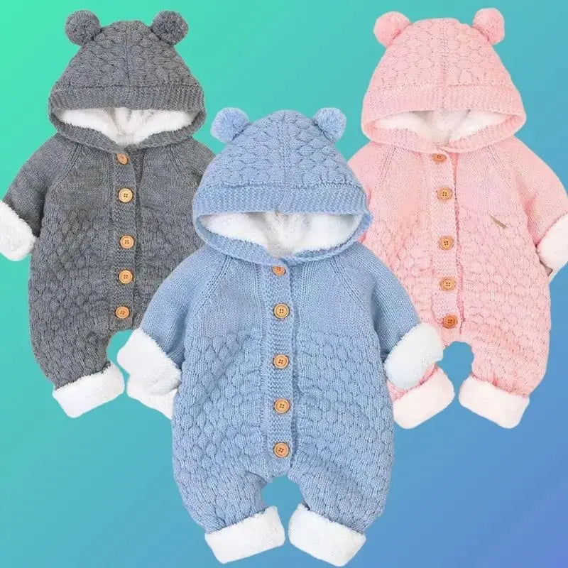 Newborn Baby Clothes Cardigan Hooded Rompers Autumn Winter Girl Boy Fashion Infant Costume Kids Toddler Cashmere Knit Jumpsuit Angels Club