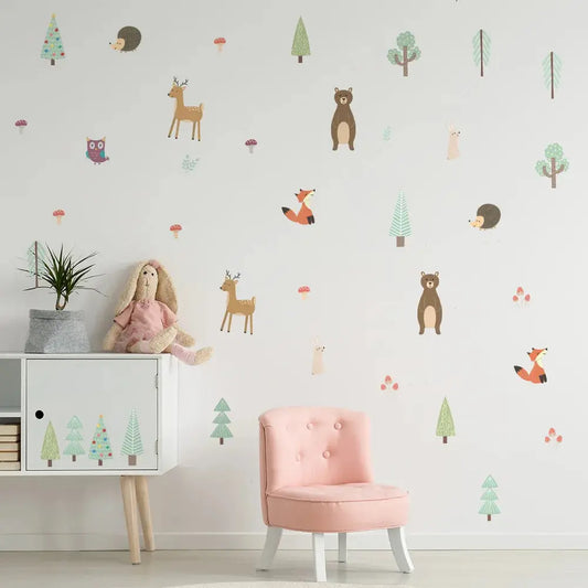 6pcs Nordic Cartoon DIY Wall Stickers Animals Forest PVC Wall Decals for Baby Bedroom Kids Room Decoration Home Decor Wallpapers Angels Club