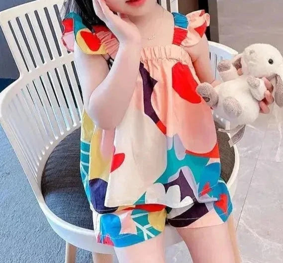 Summer Baby Girls Clothing Sets Suspender Top Color Matching Floral Vest + Children'S Casual Pants Little Kids Clothes Suit Angels Club