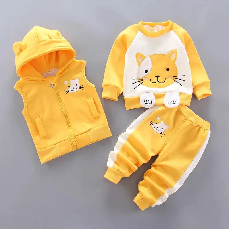 Autumn Winter Baby Boys Clothes Sets Thick Fleece Cartoon Bear Jacket Vest Pants 3Pcs Cotton Sport Suit For Girls Warm Outfits Angels Club