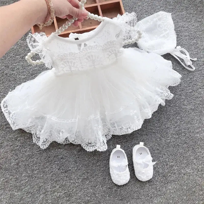 Baby Birthday Princess Dress Elegant Girl Embroidery Flower Beaded White Baptism Tutu Gown Kids Formal Evening Party Costume Angels Club