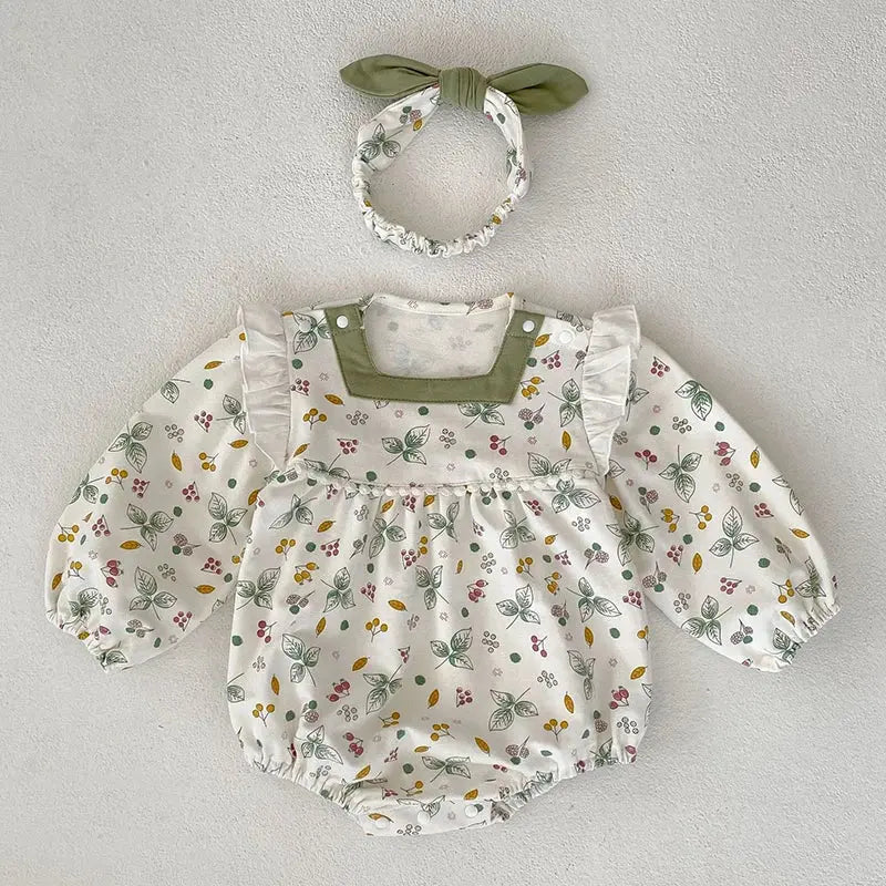 Infant Sweet Baby Girls Long Sleeves Flower Print Jumpsuits Spring Autumn Newborn Kids Baby Girls Children Rompers Angels Club