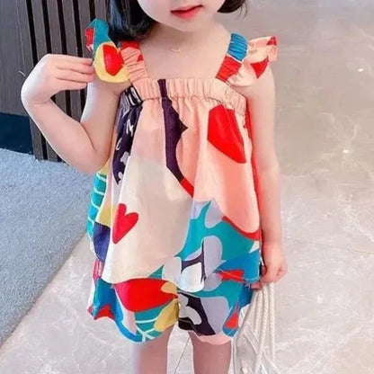 Summer Baby Girls Clothing Sets Suspender Top Color Matching Floral Vest + Children'S Casual Pants Little Kids Clothes Suit Angels Club