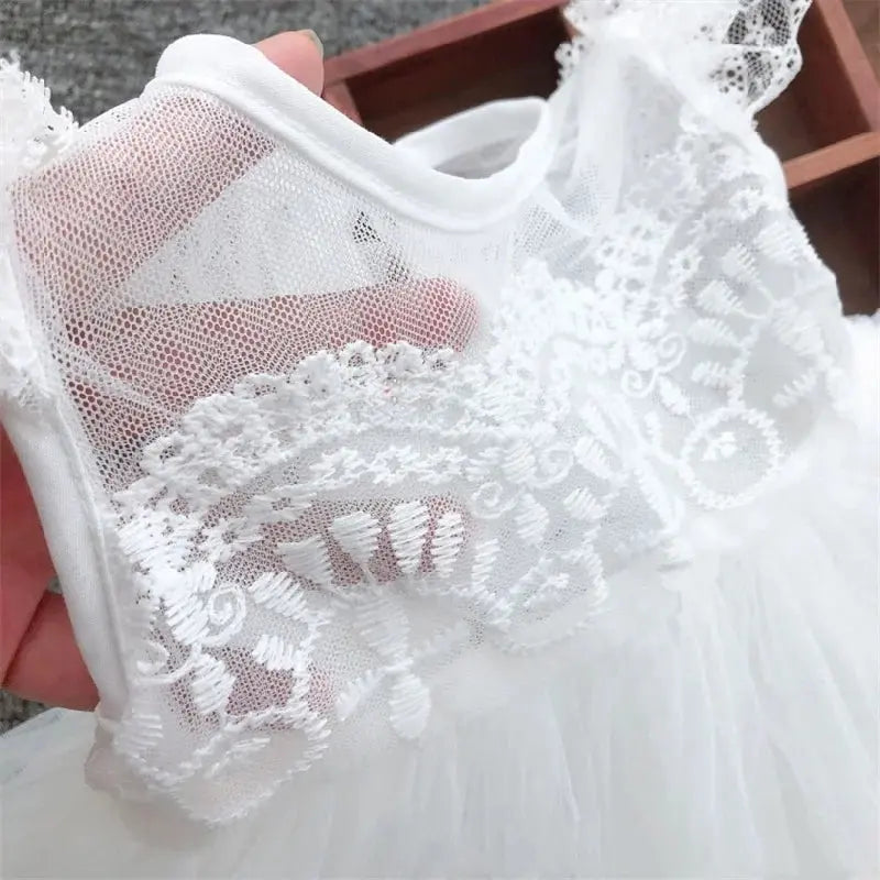 Baby Birthday Princess Dress Elegant Girl Embroidery Flower Beaded White Baptism Tutu Gown Kids Formal Evening Party Costume Angels Club