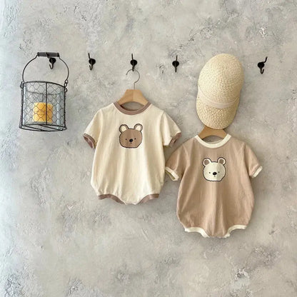 2023 Baby Girl Boys T shirts Romper Bear Casual Short-sleeved Bodysuits Jumpsuit Toddler Boy Cotton Cartoon Romper Clothing Angels Club