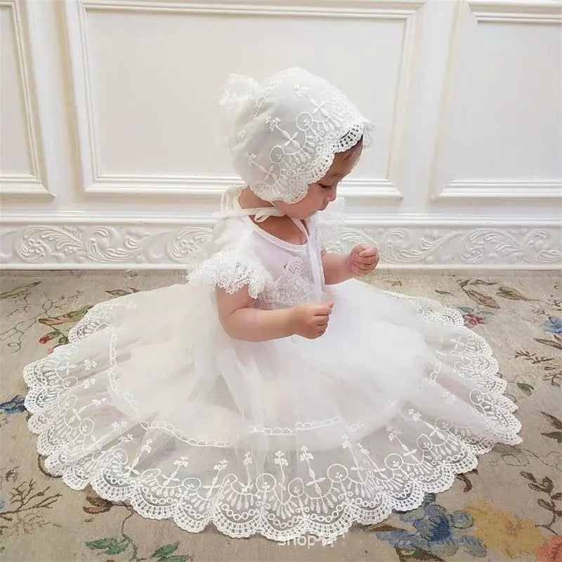 Baby Birthday Princess Dress Elegant Girl Embroidery Flower Beaded White Baptism Tutu Gown Kids Formal Evening Party Costume Angels Club