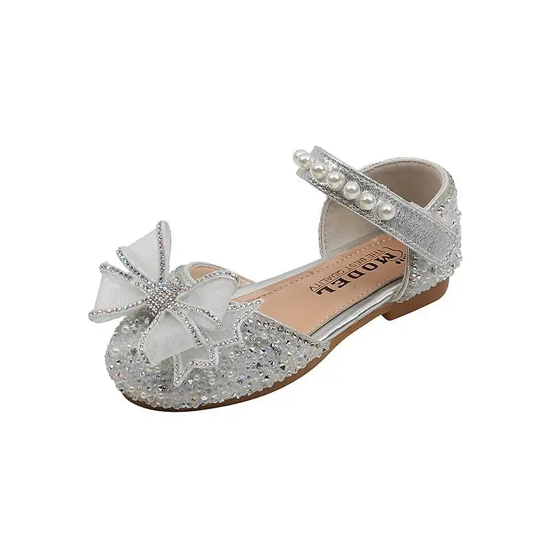 Baby Girls Princess Shoes Sequins Pearl Bow Kids Sandals Non-slip Children Shoes Party Wedding Elegant Performance Shoes F06144 Angels Club